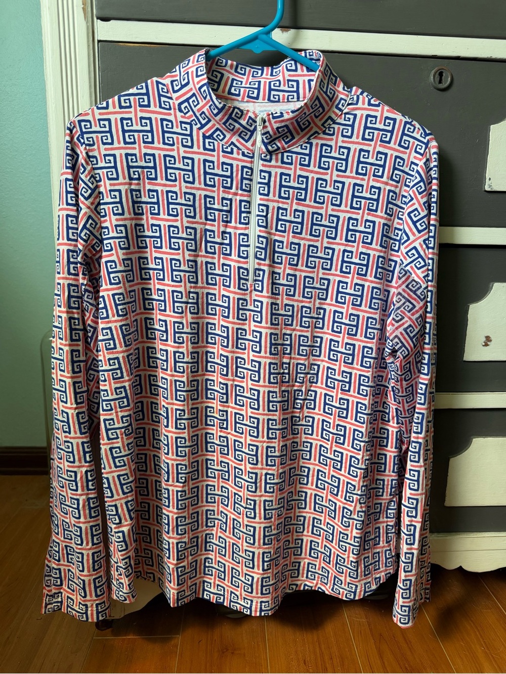 Women’s Geometric Long-Sleeve Quarter-Zip Shirt - Blue & Pink